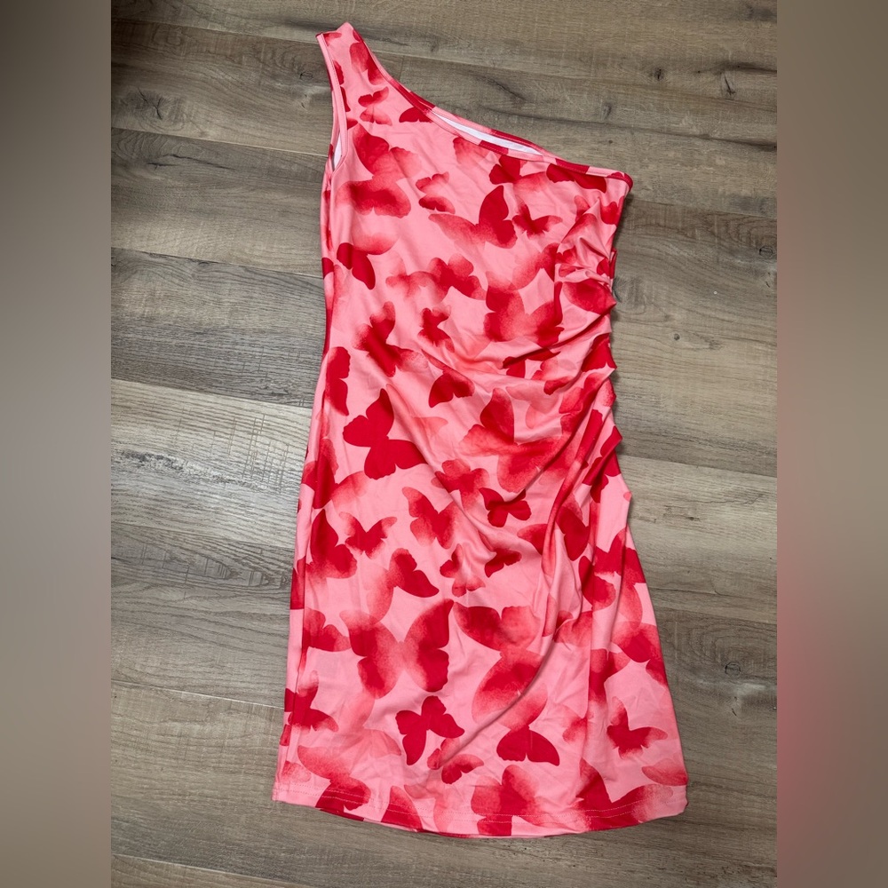 One-Shoulder Red Butterfly Dress new without tags